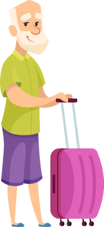 Old man with luggage  Illustration