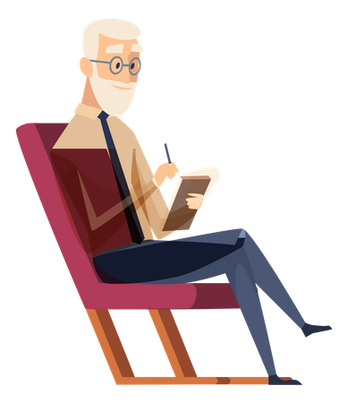 Old man writing notes at Psychology consultant  Illustration