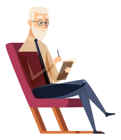 Old man writing notes at Psychology consultant  Illustration