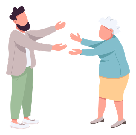 Old mother with adult son hugging  Illustration