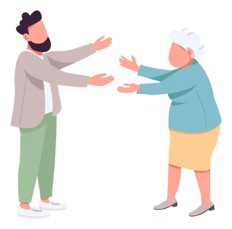Old mother with adult son hugging  Illustration