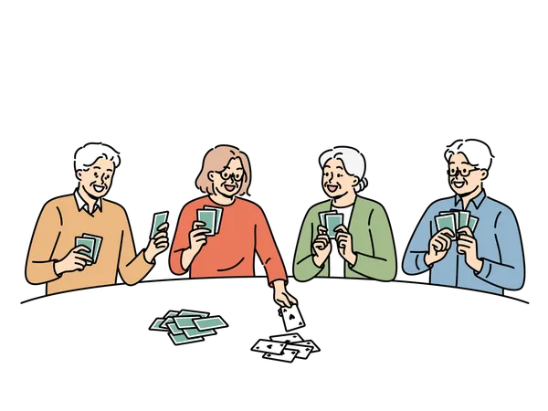 Old people are playing cards  Illustration