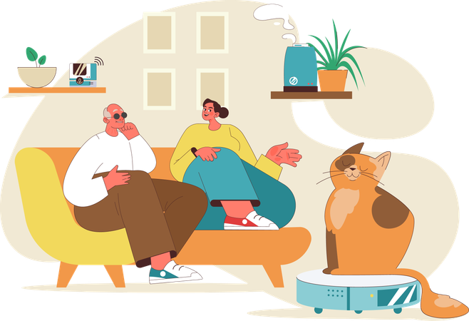 Old people at home  Illustration