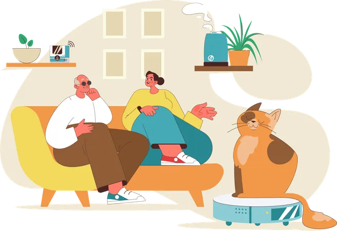 Old people at home  Illustration