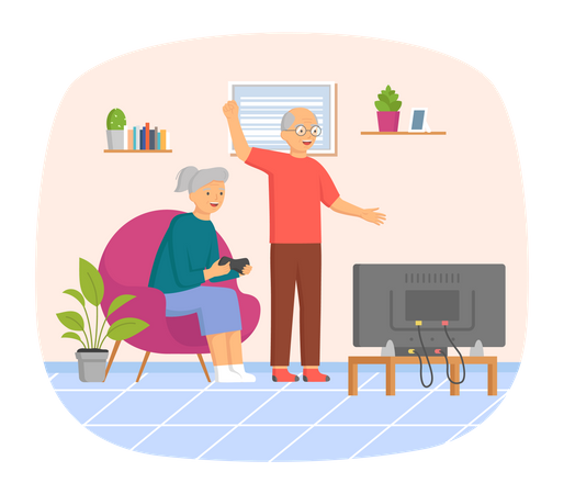 Old people celebrating video game  Illustration