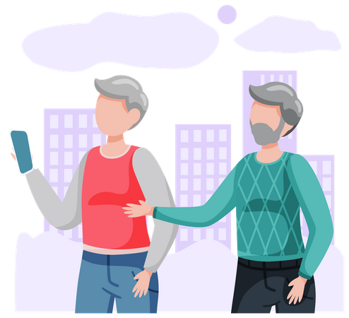 Old people chatting online via internet Illustration