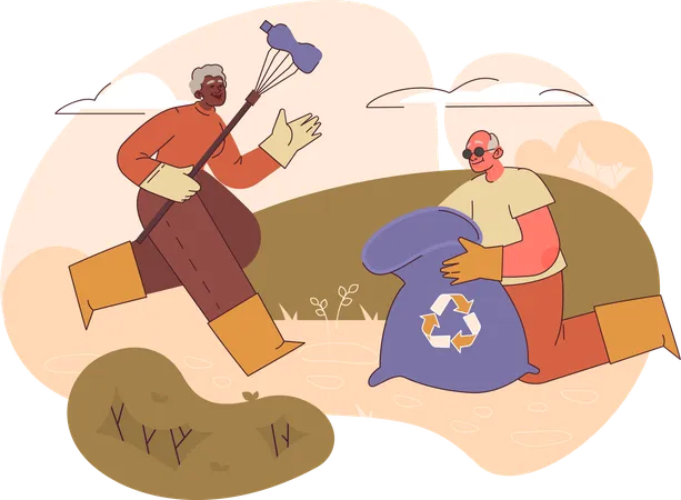 Old people collecting waste  Illustration