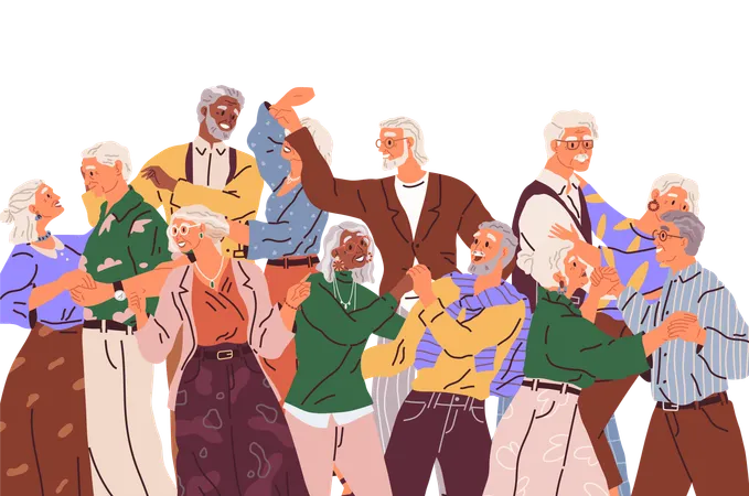 Old People Dancing Vector Illustration Grandpa Does Dance Support Grandma Elderly Couple Dancing At Party Cartoon Old Man And Woman Dancing Happy Grandmother And Grandfather Couples Hugging Illustration