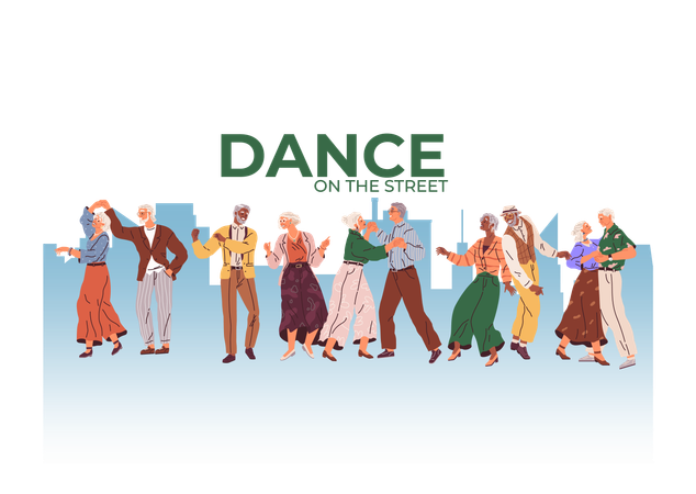 Old people dancing on street  Illustration