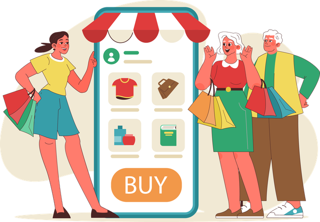 Old people doing online shopping  Illustration