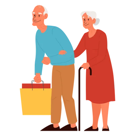 Old people in supermarket with shopping bag Illustration