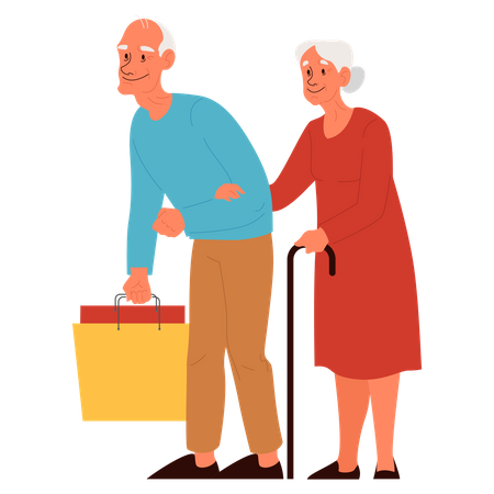 Old people in supermarket with shopping bag  Illustration