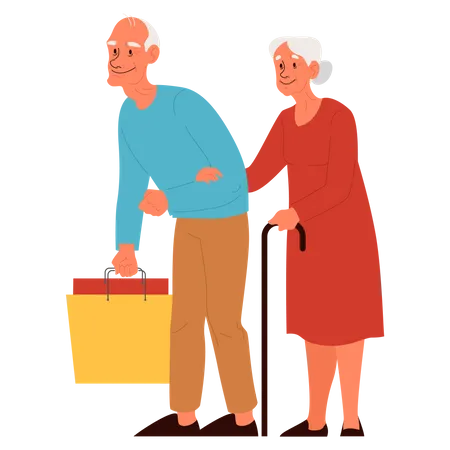 Old people in supermarket with shopping bag  Illustration