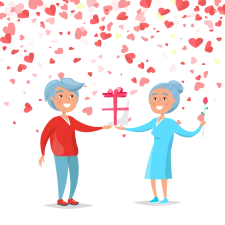 Old People On Valentines Day  Illustration