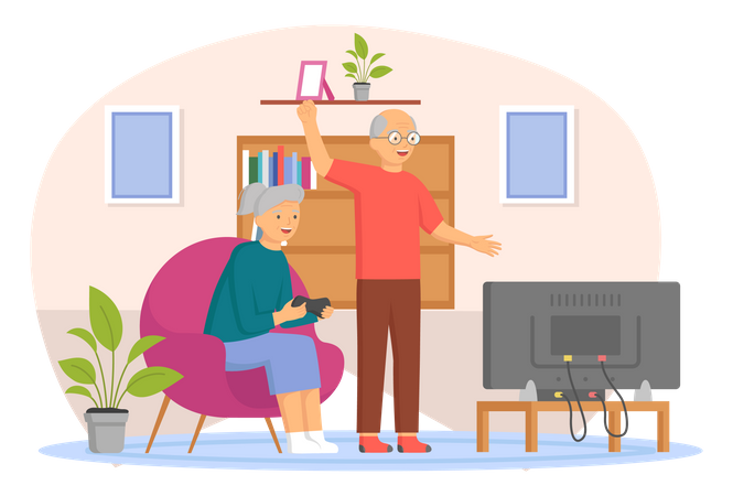 Old people play video game  Illustration