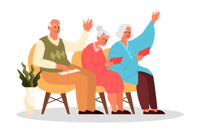 Old people playing bingo together Illustration