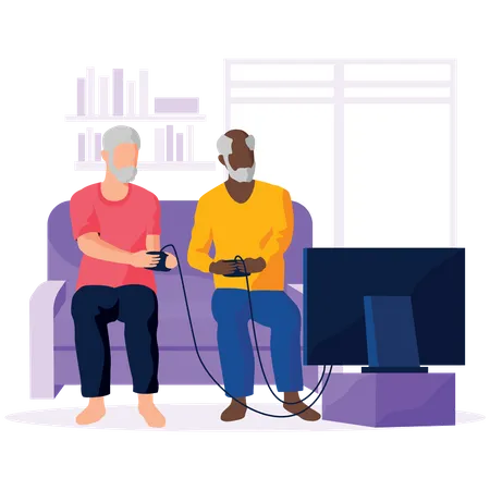 Old people playing video game  Illustration