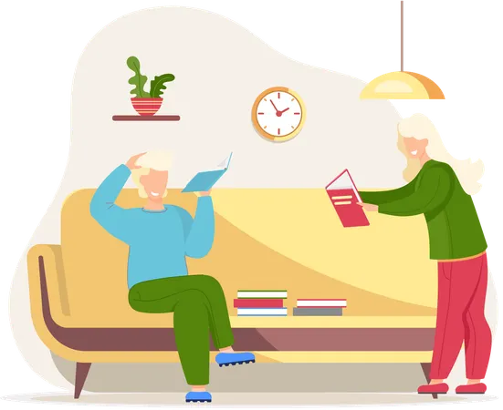 Old people reading book at home  Illustration