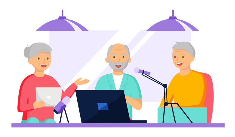 Old people recording podcast Illustration