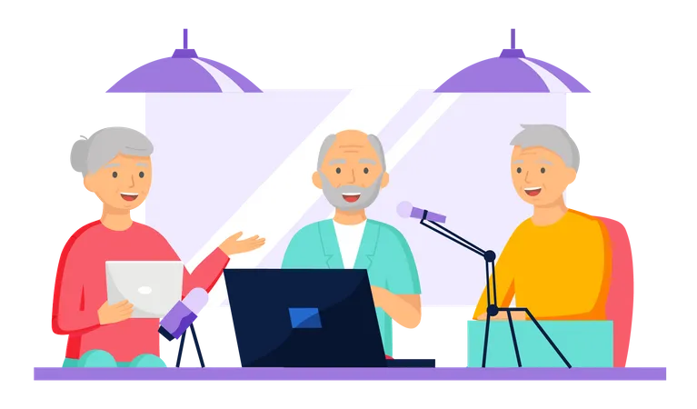 Old people recording podcast Illustration