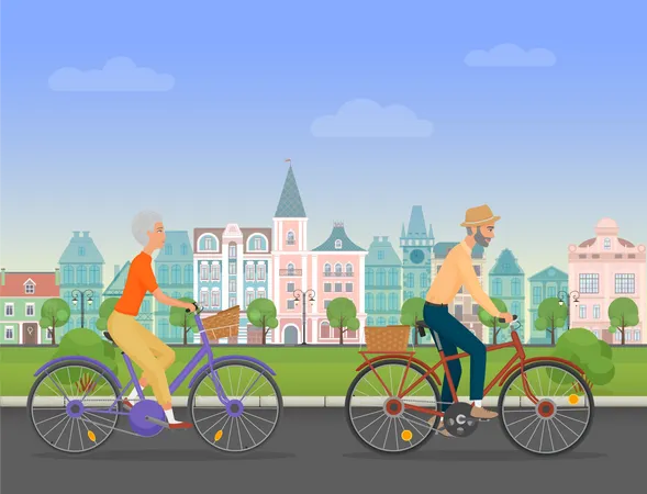 Old people riding cycle  Illustration