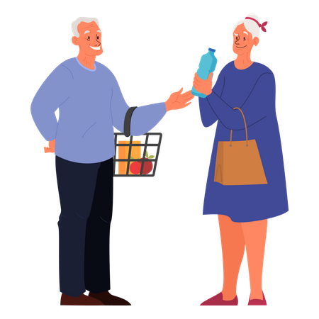 Old people shopping in supermarket  Illustration