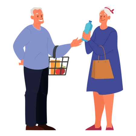 Old people shopping in supermarket  Illustration