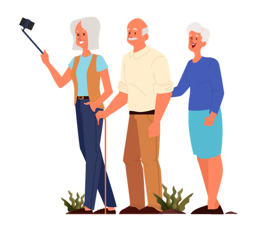 Old people taking selfie together Illustration