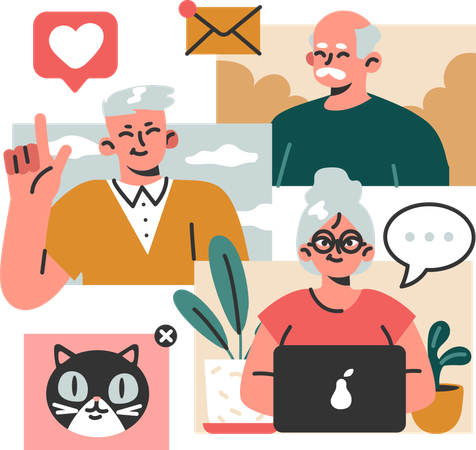 Old people talking together online  Illustration