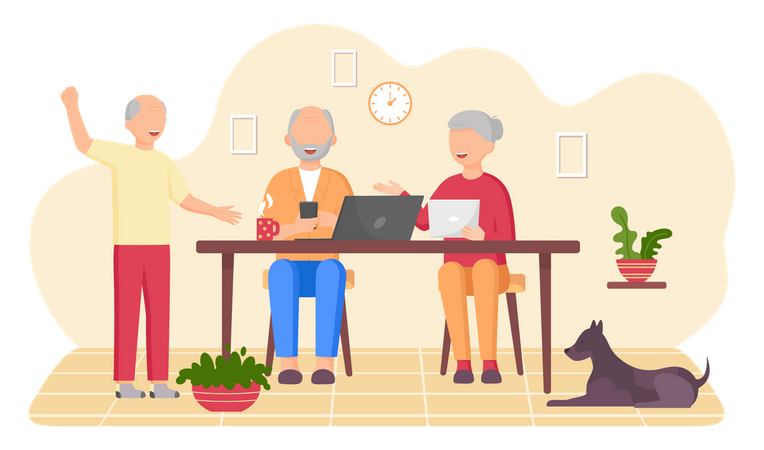 Old people using gadgets  Illustration