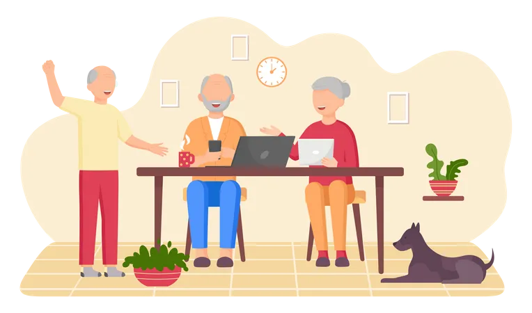 Old people using gadgets  Illustration