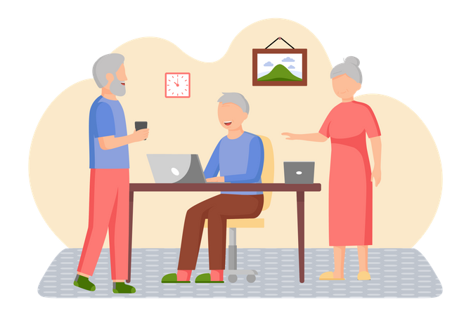 Old people using smart gadgets Illustration