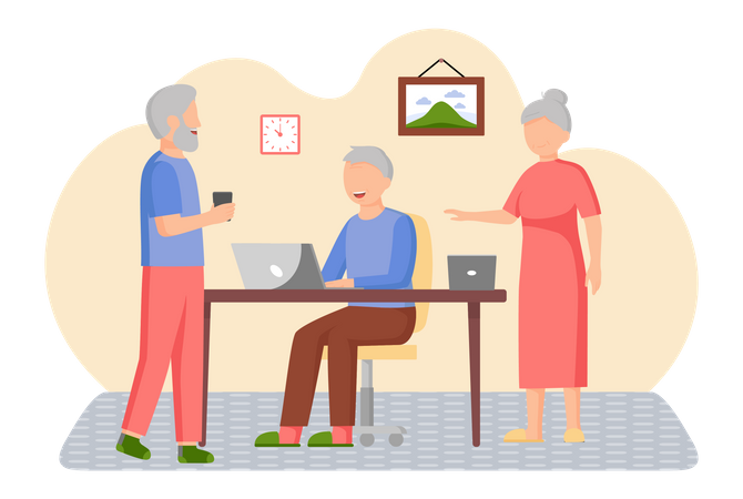 Old people using smart gadgets  Illustration