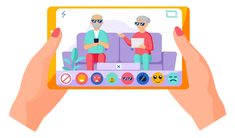 Old people using social media application Illustration