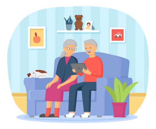 Old people using tablet device Illustration