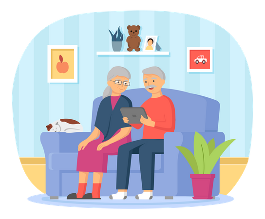 Old people using tablet device  Illustration