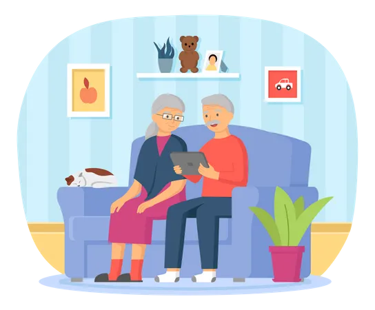 Old people using tablet device  Illustration