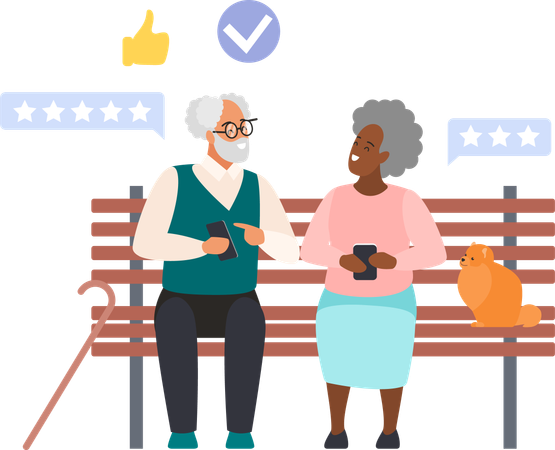 Old people with phones  Illustration