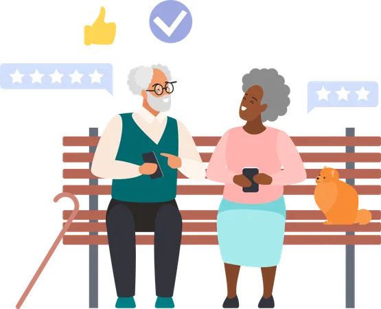 Old people with phones  Illustration