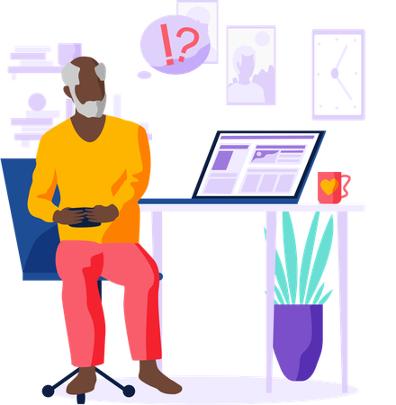 Old person learns new technologies work and communicate through gadget typing on laptop  Illustration