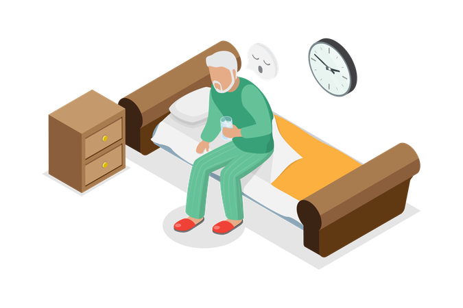 Old Person Suffering From Sleeplessness  Illustration