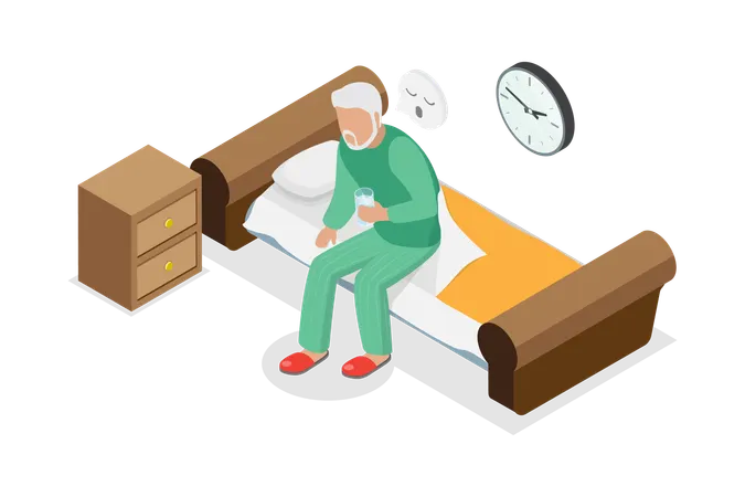 Old Person Suffering From Sleeplessness  Illustration