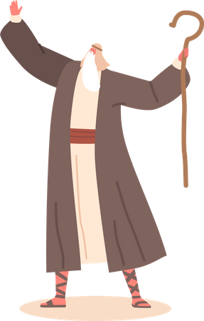 Old Prophet Standing With Raised Hands  Illustration