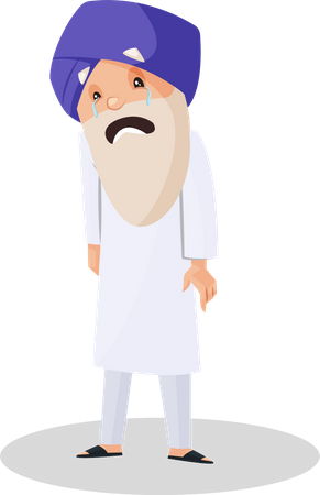 Old Punjabi man crying Illustration