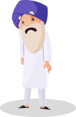 Old Punjabi man crying  Illustration