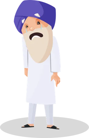 Old Punjabi man crying  Illustration