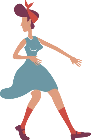 Old-School-Dame im blauen Kleid  Illustration