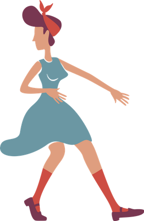 Old school lady in blue dress  Illustration