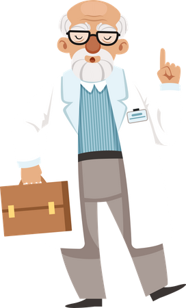 Old scientist raising finger  Illustration