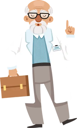 Old scientist raising finger  Illustration